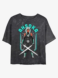 Star Wars The Mandalorian Ahsoka Amongst The Stars Mineral Wash Girls Crop T-Shirt