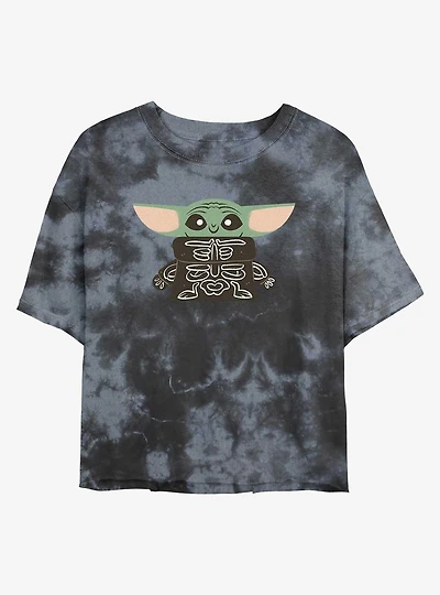 Star Wars The Mandalorian Skeleton Grogu Tie-Dye Girls Crop T-Shirt