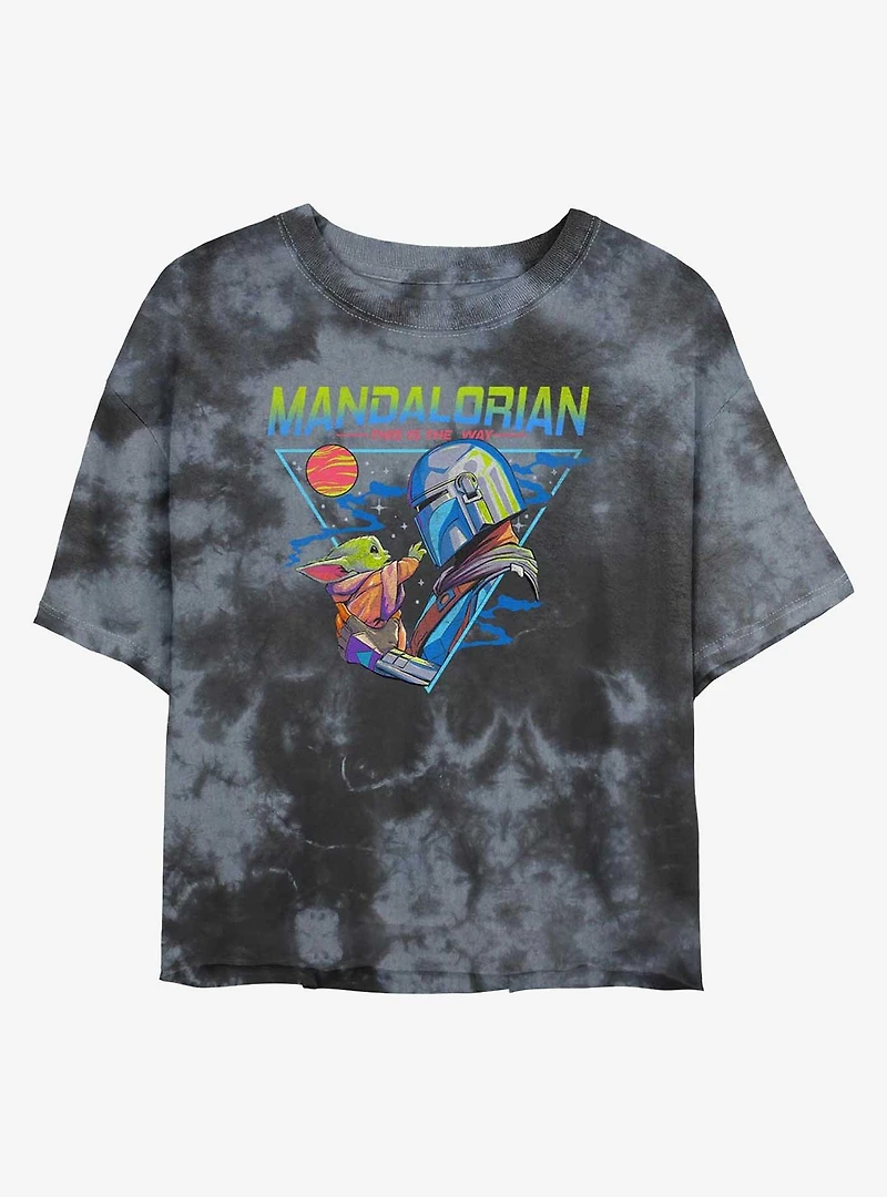 Star Wars The Mandalorian Grogu and Din Djarin Triangle Tie-Dye Womens Crop T-Shirt