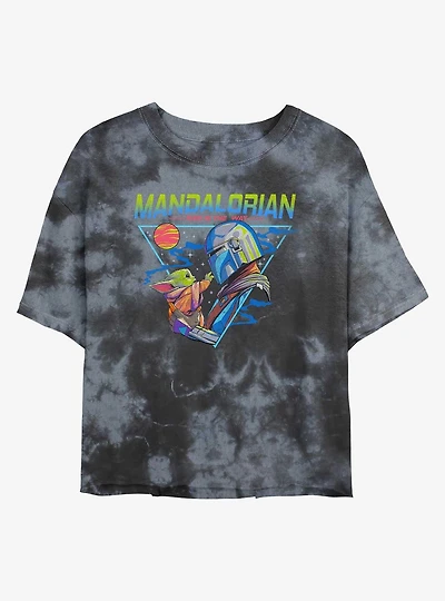 Star Wars The Mandalorian Grogu and Din Djarin Triangle Tie-Dye Womens Crop T-Shirt
