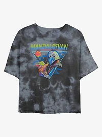 Star Wars The Mandalorian Grogu and Din Djarin Triangle Tie-Dye Womens Crop T-Shirt