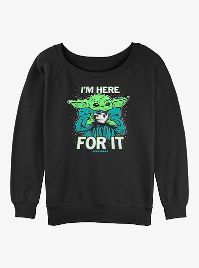 Star Wars The Mandalorian Grogu Tea I'm Here For It Womens Slouchy Sweatshirt