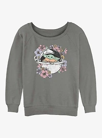 Star Wars The Mandalorian Grogu Floral Bassinet Womens Slouchy Sweatshirt