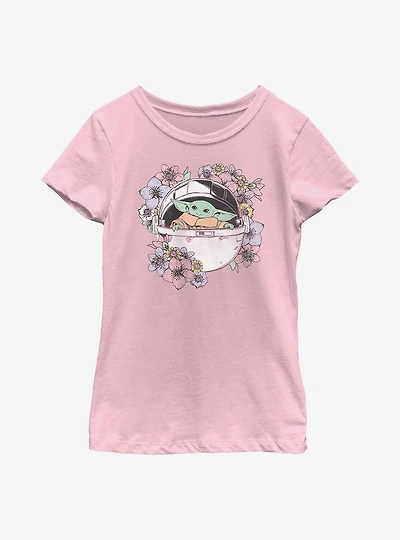 Star Wars The Mandalorian Grogu Floral Bassinet Youth Girls T-Shirt