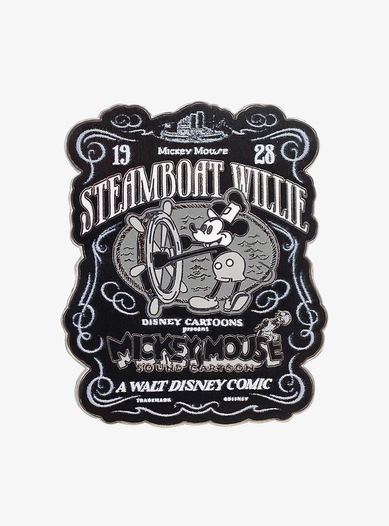Disney 100 Mickey Mouse Steamboat Willie Poster Enamel Pin - BoxLunch Exclusive