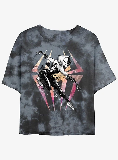 Marvel Spider-Man Sketch Spider-Gwen Girls Tie-Dye Crop T-Shirt