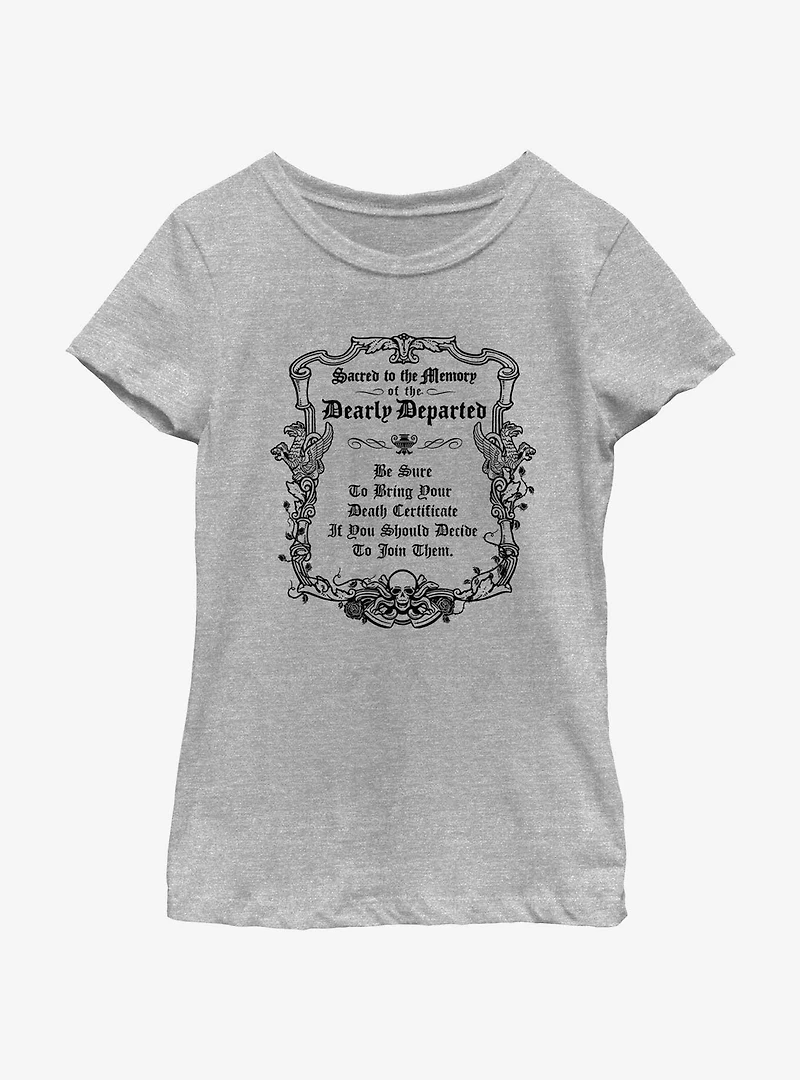 Disney Haunted Mansion Message To The Dearly Departed Youth Girls T-Shirt