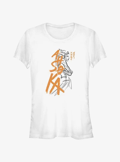 Star Wars Ahsoka Brush Strokes Portrait Girls T-Shirt