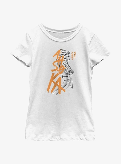 Star Wars Ahsoka Brush Strokes Portrait Youth Girls T-Shirt