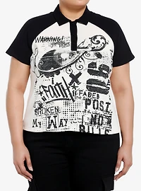 Black & Cream Graffiti Collar Girls Top Plus Size