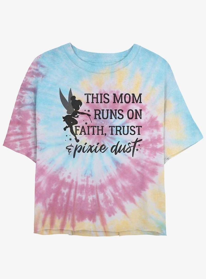 Disney Tinker Bell Runs On Pixie Dust Womens Tie-Dye Crop T-Shirt