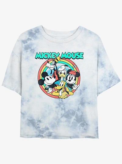 Disney Mickey Mouse & Friends Pose Womens Tie-Dye Crop T-Shirt