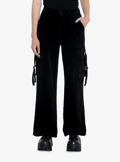 Black Corduroy Strap Carpenter Pants