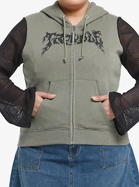 Social Collision Trouble Mesh Long-Sleeve Girls Hoodie Plus Size