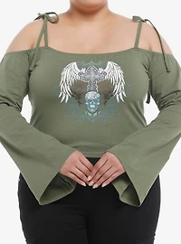 Winged Skull Bell Sleeve Girls Cold Shoulder Top Plus Size