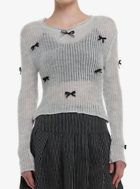Grey Black Bow Knit Girls Sweater