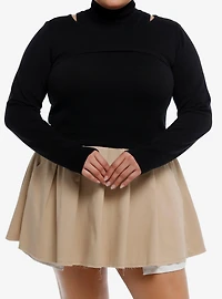 Social Collision Black Mock Neck Crop Bolero Girls Twofer Top Plus Size