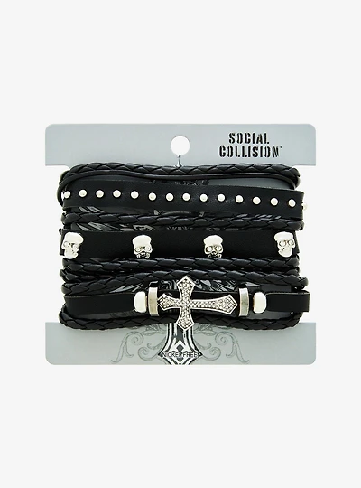 Social Collision Skull Cross Cuff Set