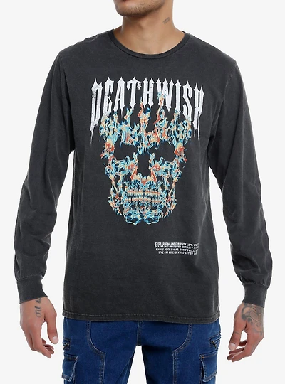 Social Collision Death Wish Skull Flames Long-Sleeve T-Shirt