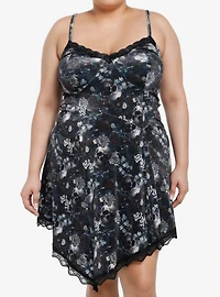 Thorn & Fable Floral Skulls Asymmetrical Dress Plus Size