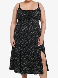 Thorn & Fable Black & Green Floral Midi Dress Plus Size
