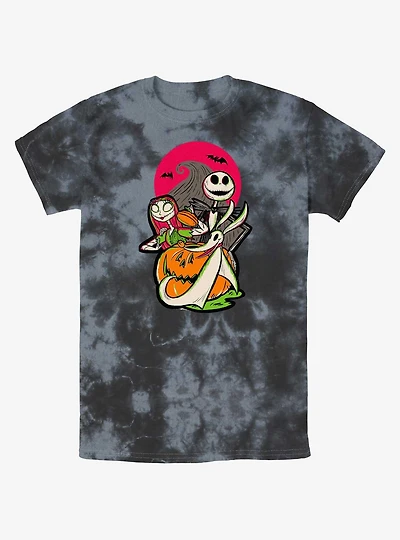 Disney100 Halloween Happy Halloween Sally Jack and Zero Tie-Dye T-Shirt