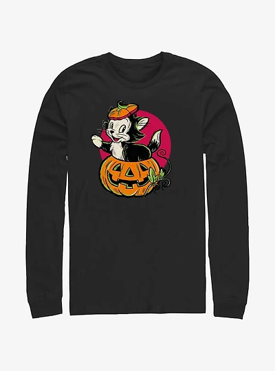 Disney100 Halloween Pinocchio Figaro Inside A Pumpkin Long-Sleeve T-Shirt