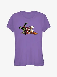 Disney100 Halloween Huey Dewey and Louie Flying Witch's Broom Girls T-Shirt