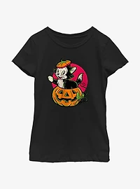 Disney100 Halloween Figaro Inside A Pumpkin Youth Girl's T-Shirt