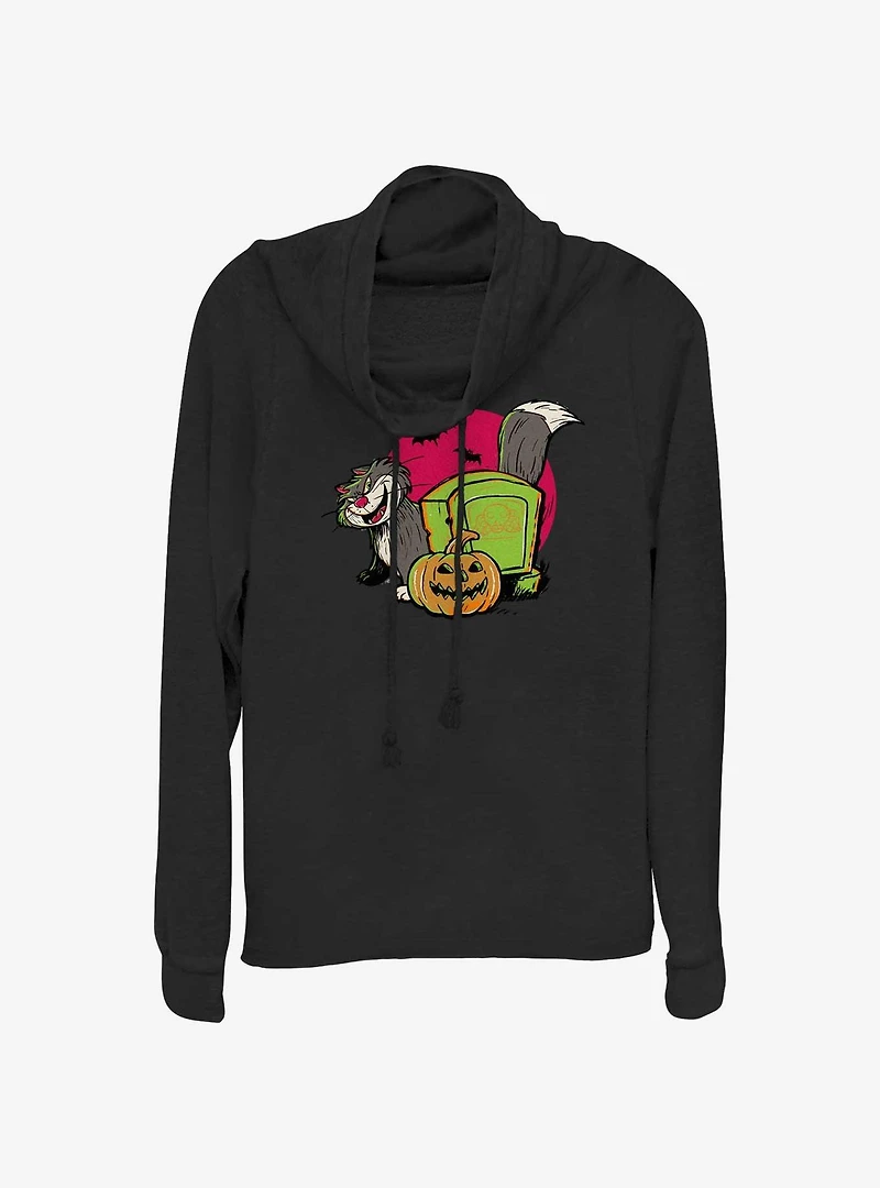 Disney100 Halloween Cat Lucifer Women's Cowl Neck Long-Sleeve Top