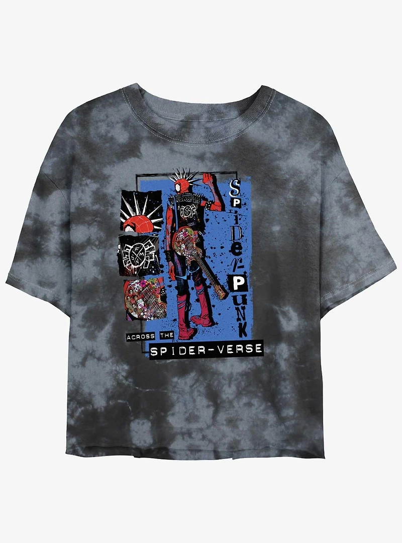 Marvel Spider-Man: Across the Spider-Verse Punk Power Girls Tie-Dye Crop T-Shirt