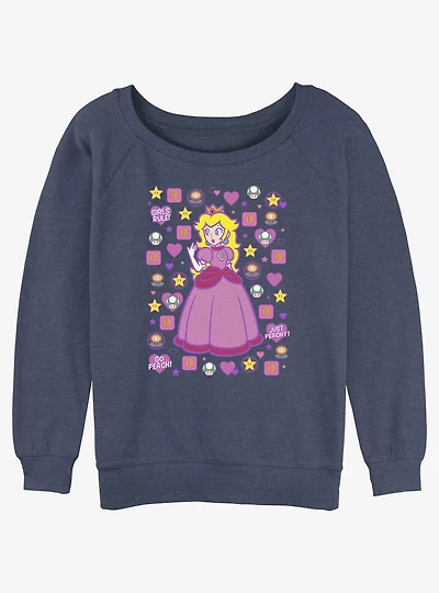 Mario Princess Peach Girls Slouchy Sweatshirt