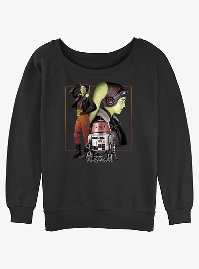 Star Wars Ahsoka Hera Syndulla And Chopper Girls Slouchy Sweatshirt