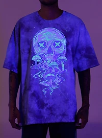 Social Collision® Skull Mushroom Black Light Glow Oversized T-Shirt