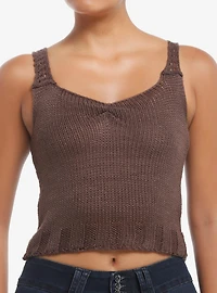 Brown Open Knit Girls Sweater Tank Top
