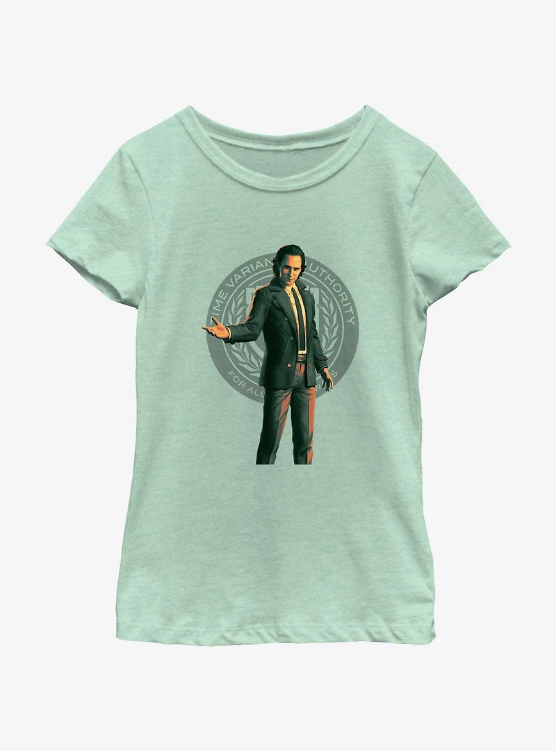 Marvel Loki Time Variant Authority Badge Youth Girls T-Shirt