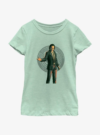 Marvel Loki Time Variant Authority Badge Youth Girls T-Shirt