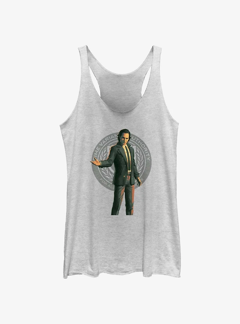 Marvel Loki Time Variant Authority Badge Womens Tank Top