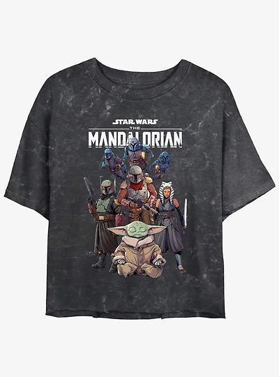 Star Wars The Mandalorian Grogu Protection Squad Mineral Wash Girls Crop T-Shirt