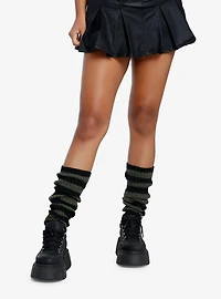 Black & Olive Stripe Slouchy Knee High Socks