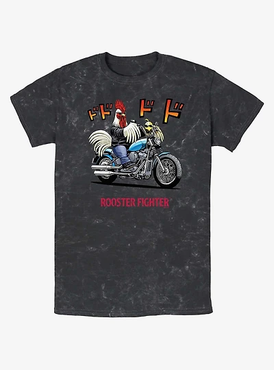 Rooster Fighter Rooster Motorcycle Mineral Wash T-Shirt