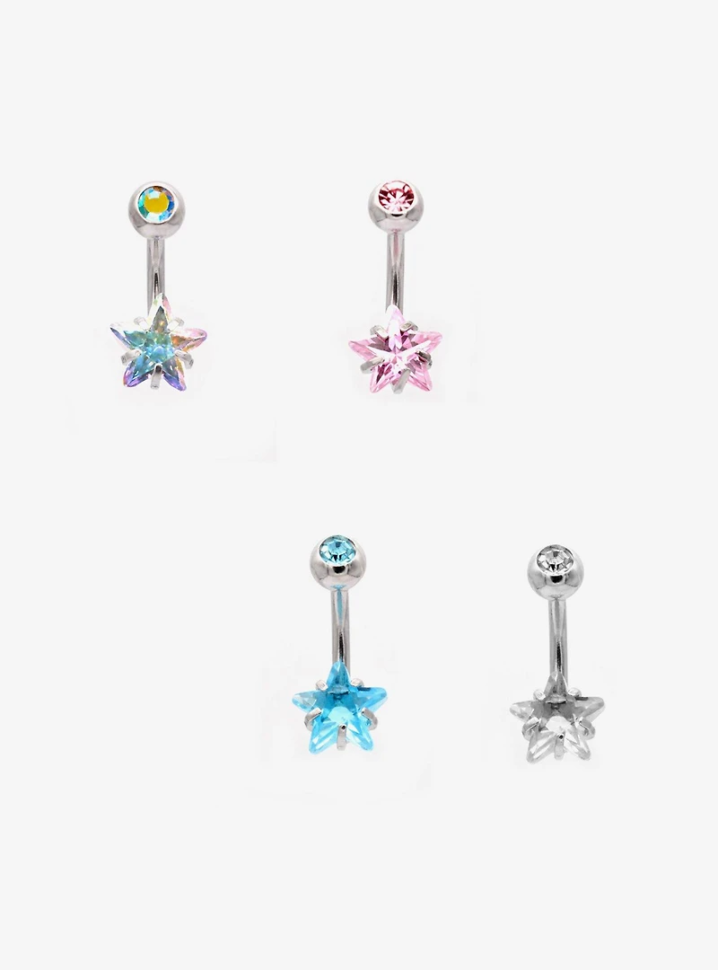 14G Steel Colorful Star Gem Navel Barbell 4 Pack