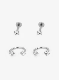 16G Steel Silver Gem Labret Stud & Circular Barbell 4 Pack