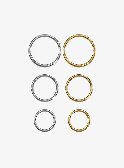 Steel Gold & Silver Captive Hoop 6 Pack