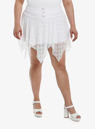 Sweet Society White Lace Rose Hanky Hem Skirt Plus Size