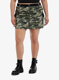 Green Camouflage Zipper Cargo Skirt Plus Size