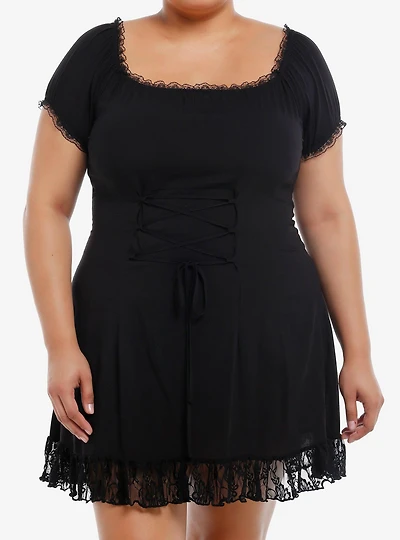 Daisy Street Black Lace Trim Corset Mini Dress Plus Size