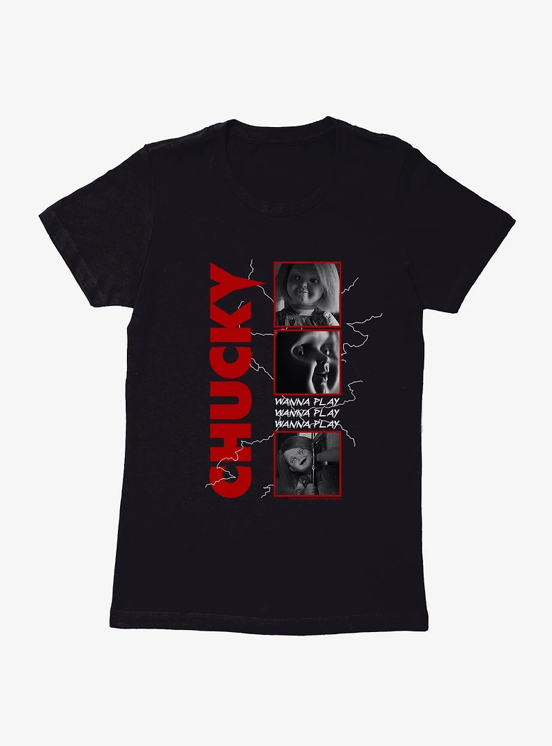 Chucky TV Series Wanna Play Panels Womens T-Shirt