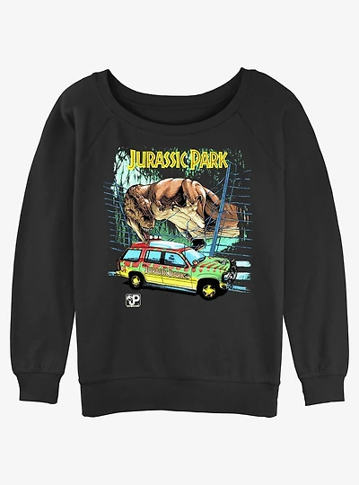 Jurassic Park Vintage Jurassic Drive Girls Slouchy Sweatshirt