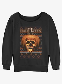 Halloween II Ugly Halloween Pumpkin Girls Slouchy Sweatshirt